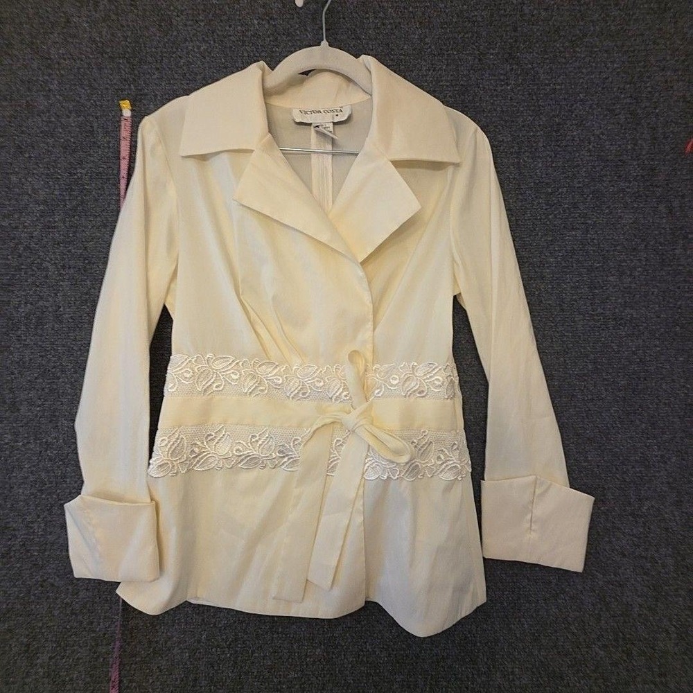 Victor Costa Blazer Jacket Womens 8 White Lace Belted Lined Suit Formal